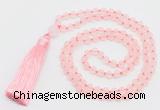 GMN5605 Hand-knotted 6mm matte rose quartz 108 beads mala necklaces with tassel