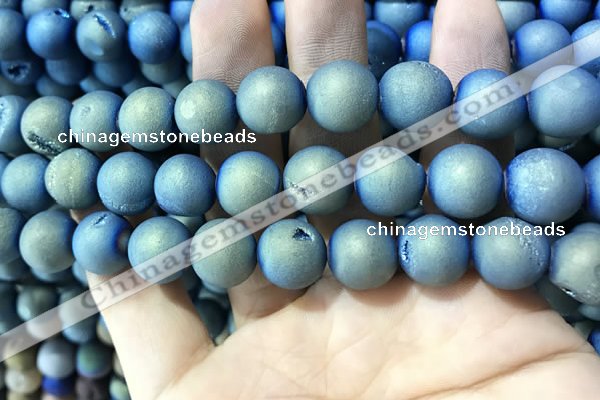 CAA1357 15.5 inches 14mm round matte plated druzy agate beads