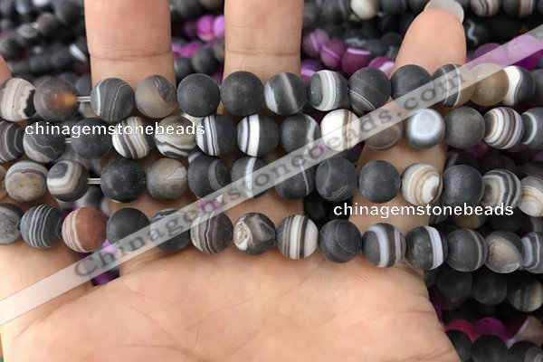 CAA1481 15.5 inches 8mm round matte banded agate beads wholesale