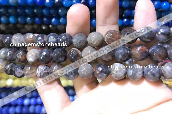 CAA1730 15 inches 10mm faceted round fire crackle agate beads