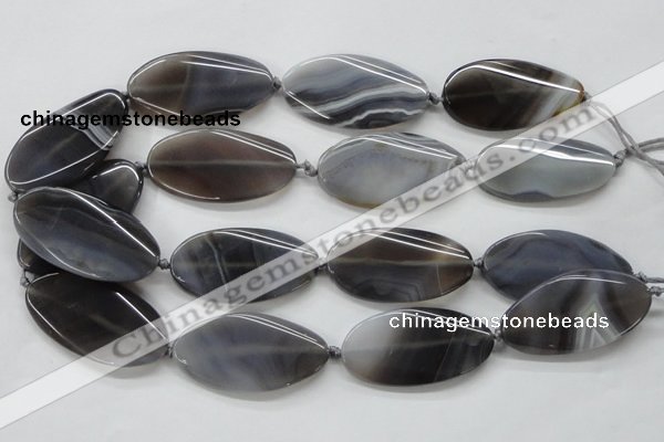 CAA244 15.5 inches 25*50mm twisted oval grey line agate beads