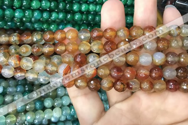 CAA2966 15 inches 8mm faceted round fire crackle agate beads wholesale