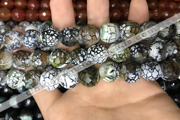 CAA3188 15 inches 14mm faceted round fire crackle agate beads wholesale