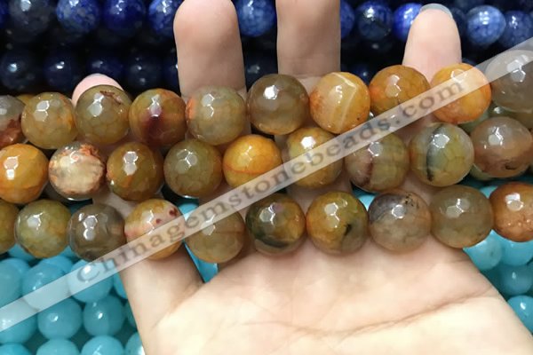 CAA3194 15 inches 14mm faceted round fire crackle agate beads wholesale