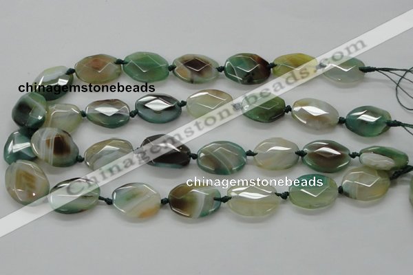 CAA337 15.5 inches 18*25mm faceted oval green line agate beads