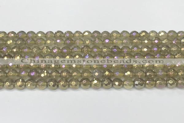 CAA5650 15 inches 6mm faceted round AB-color grey agate beads