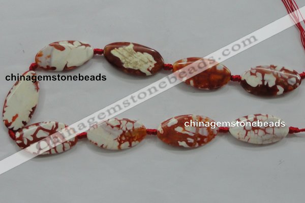 CAA841 15.5 inches 20*40mm twisted oval fire crackle agate beads