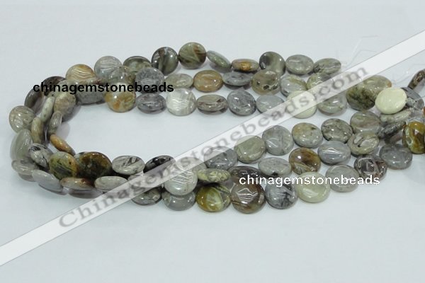 CAB75 15.5 inches 15mm flat round silver needle agate gemstone beads