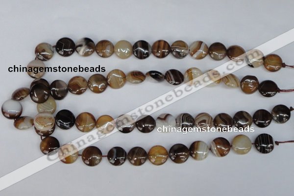 CAG1305 15.5 inches 14mm flat round line agate gemstone beads