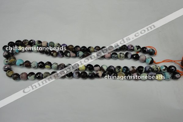 CAG5689 15 inches 8mm faceted round fire crackle agate beads