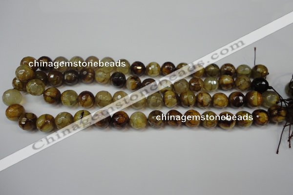 CAG5831 15 inches 12mm faceted round fire crackle agate beads