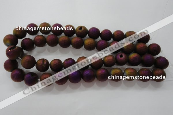 CAG6312 15 inches 8mm faceted round plated druzy agate beads