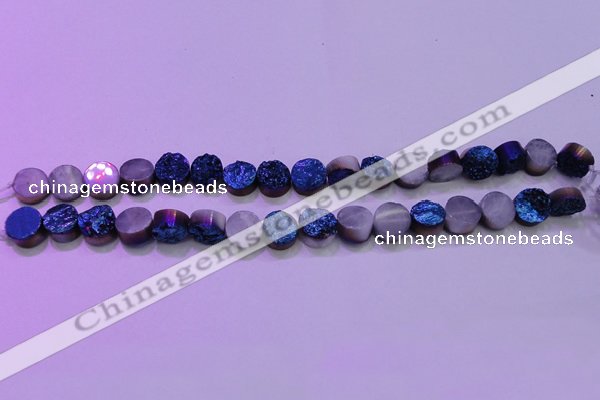 CAG8346 7.5 inches 12mm coin blue plated druzy agate beads