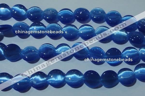 CCT578 15 inches 14mm flat round cats eye beads wholesale