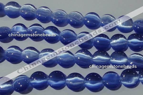 CCT579 15 inches 14mm flat round cats eye beads wholesale