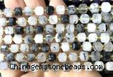 CCU1356 15 inches 6mm - 7mm faceted cube black rutilated quartz beads