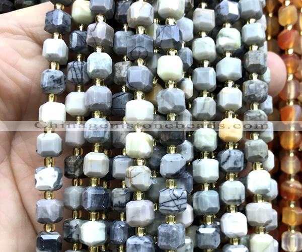 CCU1376 15 inches 6mm - 7mm faceted cube black picasso jasper beads