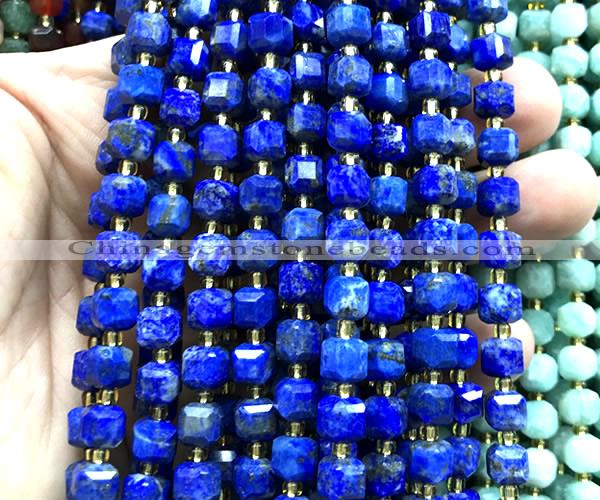 CCU1405 15 inches 6mm - 7mm faceted cube lapis lazuli beads