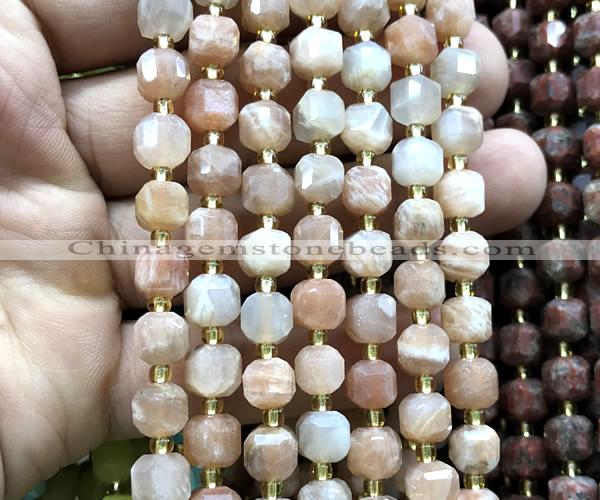 CCU1413 15 inches 6mm - 7mm faceted cube moonstone beads