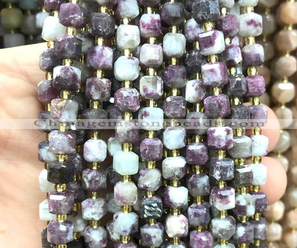 CCU1414 15 inches 6mm - 7mm faceted cube tourmaline beads