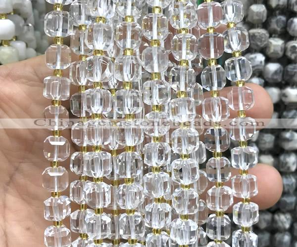 CCU1450 15 inches 8mm - 9mm faceted cube white crystal beads