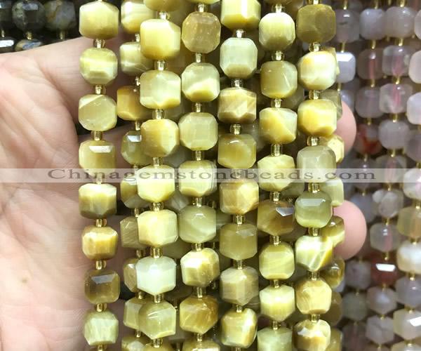 CCU1465 15 inches 8mm - 9mm faceted cube golden tiger eye beads