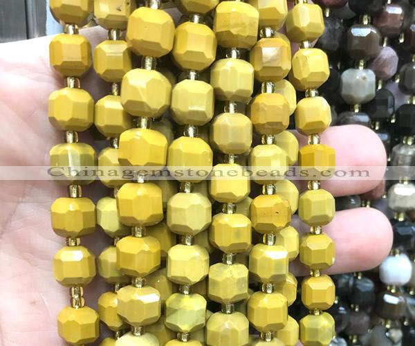 CCU1473 15 inches 8mm - 9mm faceted cube yellow mookaite beads