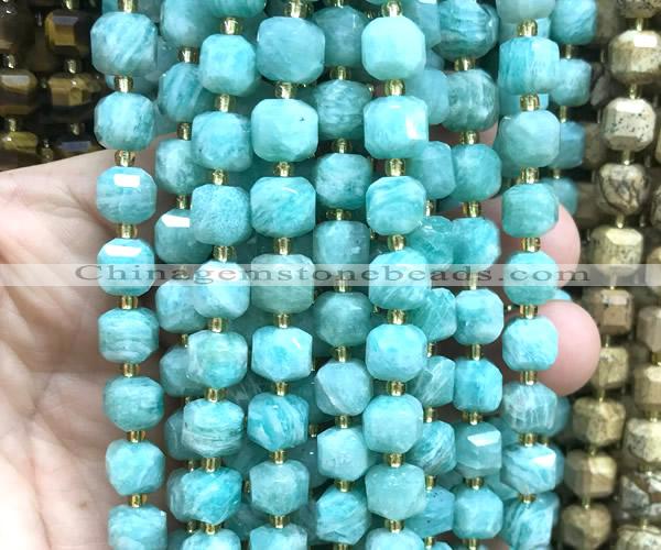 CCU1525 15 inches 8mm - 9mm faceted cube amazonite gemstone beads