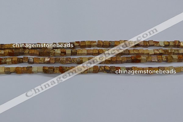 CCU309 15.5 inches 4*4mm cube picture jasper beads wholesale