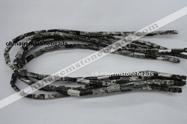 CCU505 15.5 inches 4*13mm cuboid black & white jasper beads wholesale