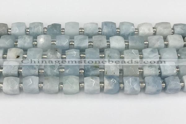 CCU780 15 inches 10*10mm faceted cube aquamarine beads