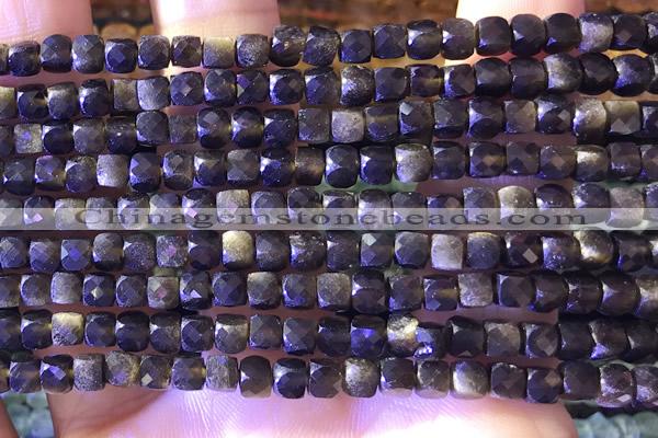 CCU814 15 inches 4mm faceted cube obsidian beads