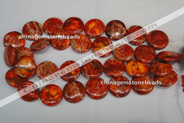 CDE522 15.5 inches 25mm flat round dyed sea sediment jasper beads