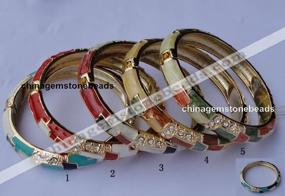 CEB08 5pcs 10mm width gold plated alloy with rhinestone & enamel bangles