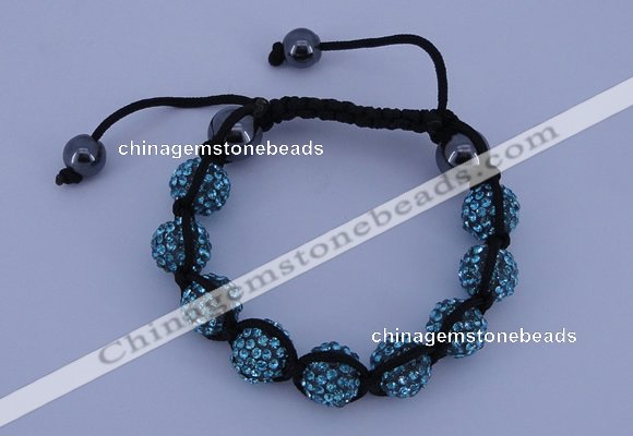 CFB557 10mm round rhinestone with hematite beads adjustable bracelet