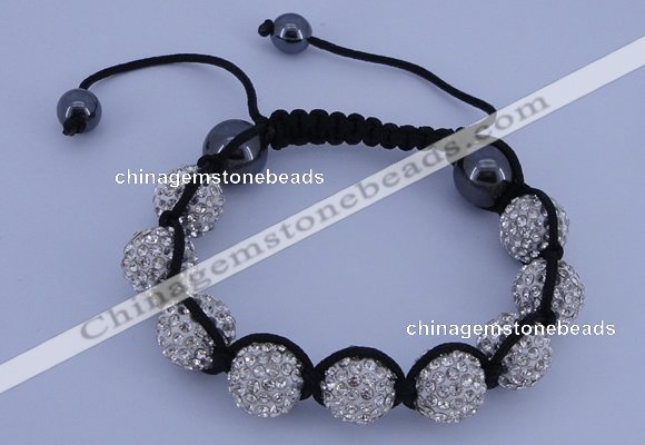 CFB560 12mm round rhinestone with hematite beads adjustable bracelet