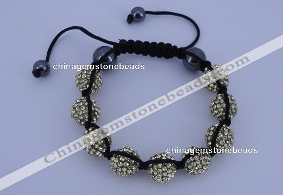 CFB563 12mm round rhinestone with hematite beads adjustable bracelet