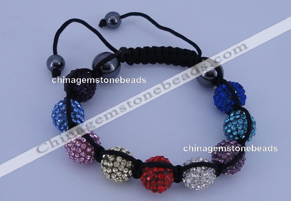 CFB567 12mm round rhinestone with hematite beads adjustable bracelet