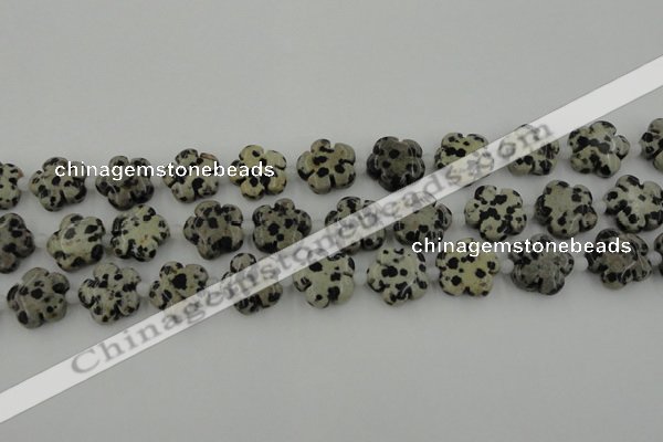 CFG1026 15.5 inches 16mm carved flower dalmatian jasper beads