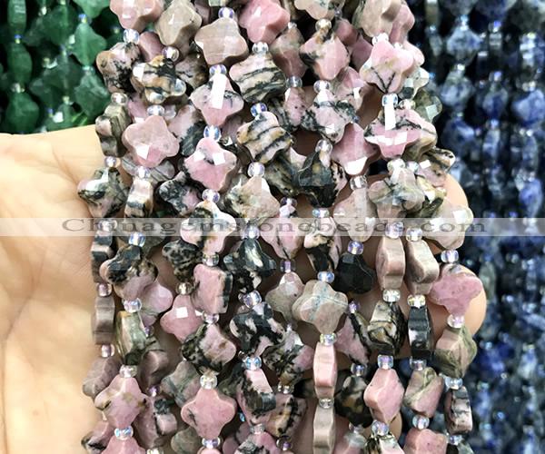 CFG1756 15 inches 10mm four leaf clover rhodonite gemstone beads