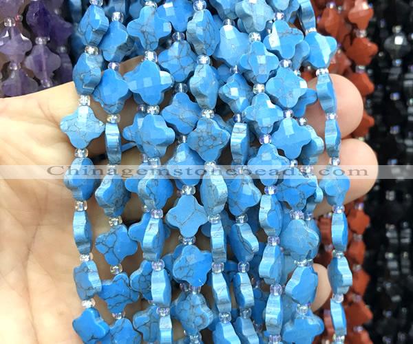 CFG1759 15 inches 10mm four leaf clover synthetic turquoise beads