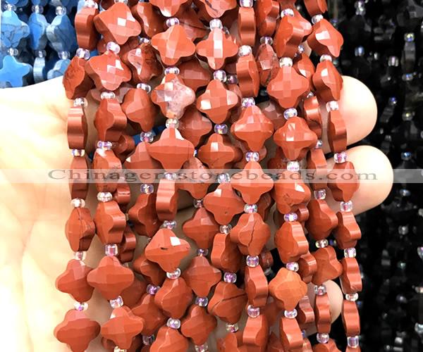 CFG1762 15 inches 10mm four leaf clover red jasper beads