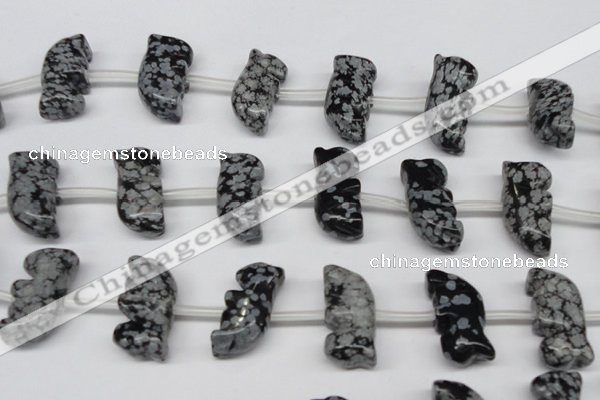 CFG859 Top-drilled 10*20mm carved animal snowflake obsidian beads