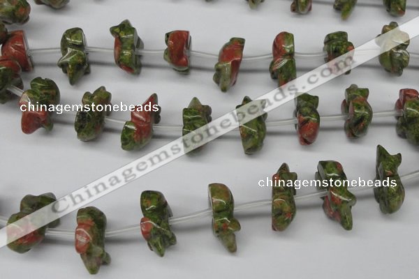 CFG862 Top-drilled 12*18mm carved animal unakite gemstone beads