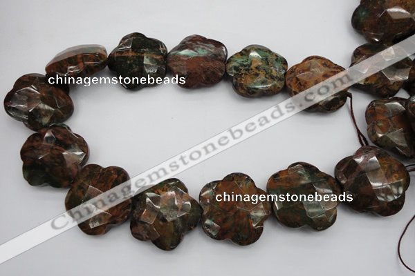 CFG942 32*33mm faceted & carved flower green opal gemstone beads