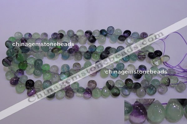 CFL703 Top-drilled 9*11mm teardrop natural fluorite beads wholesale