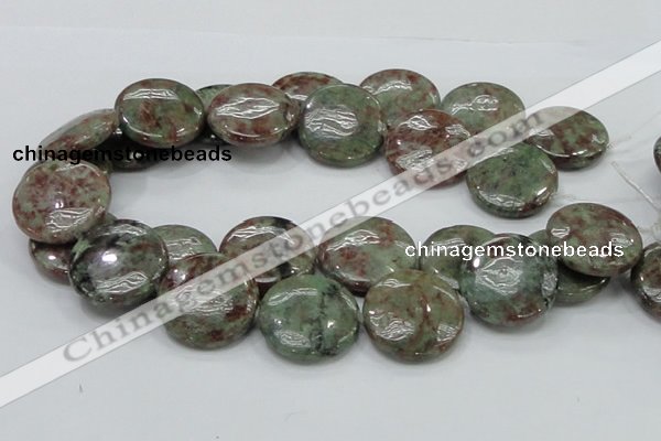 CGA61 15.5 inches 30mm flat round red green garnet gemstone beads