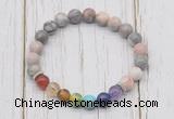 CGB6237 8mm pink zebra jasper 7 chakra beaded mala stretchy bracelets