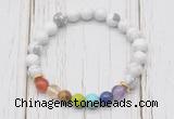 CGB6276 8mm white howlite 7 chakra beaded mala stretchy bracelets