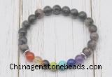 CGB6286 8mm grey opal 7 chakra beaded mala stretchy bracelets